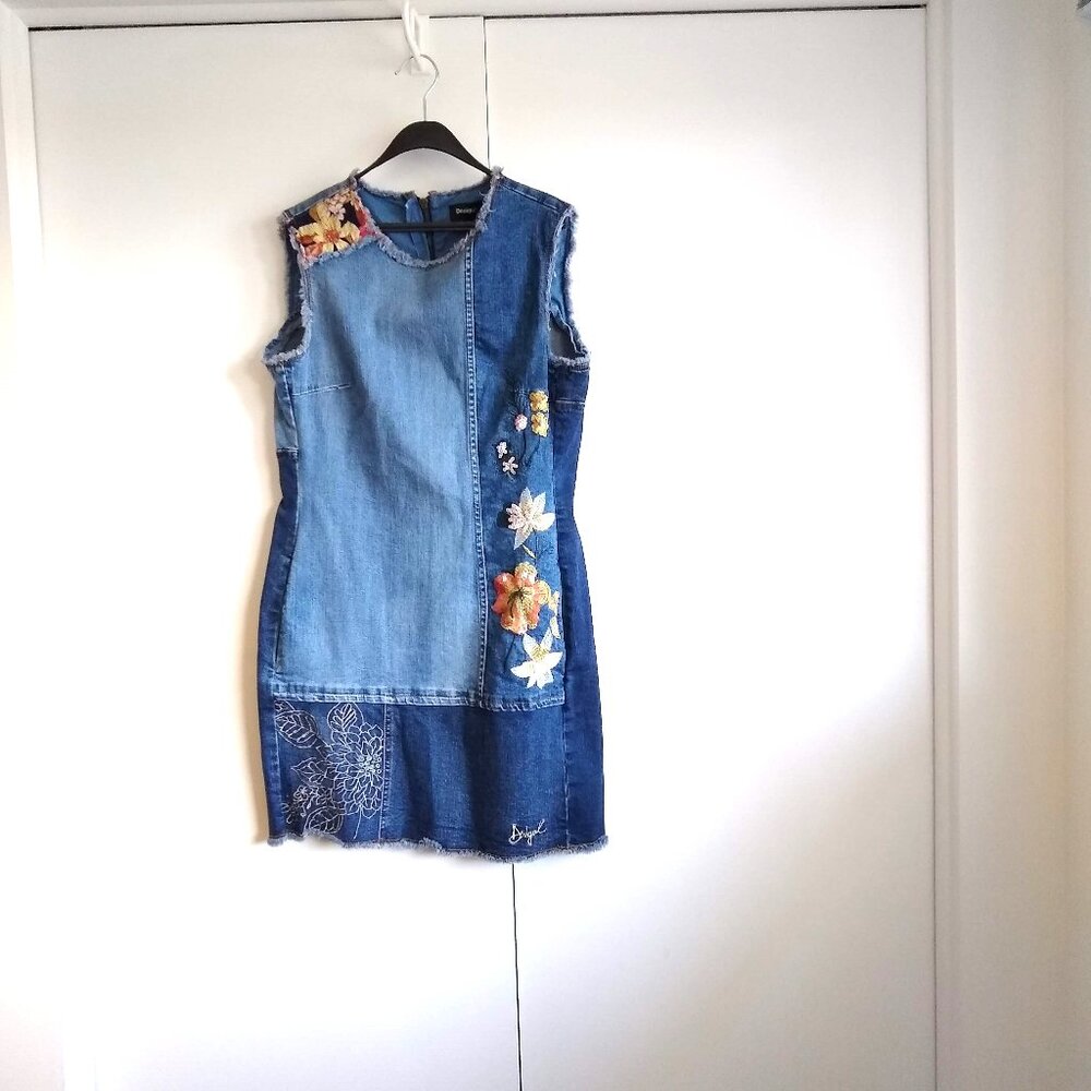 Desigual denim patchwork floral mini dress